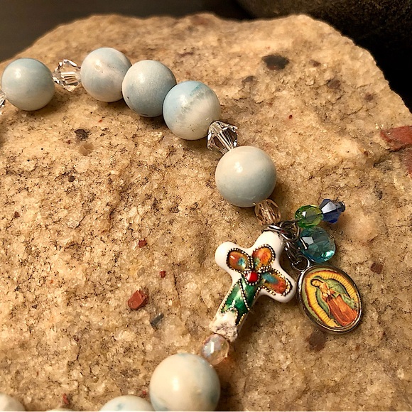 ❤️Amazonite Swarovski Crystal Stretch Bracelet📿Rosary ✝️ - Picture 4 of 9